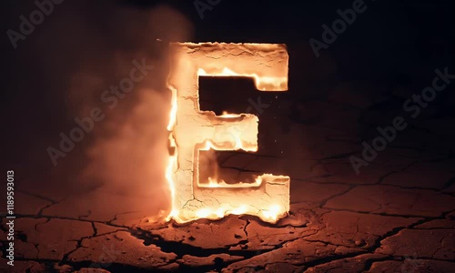 Fiery Letter E in the Desert Night