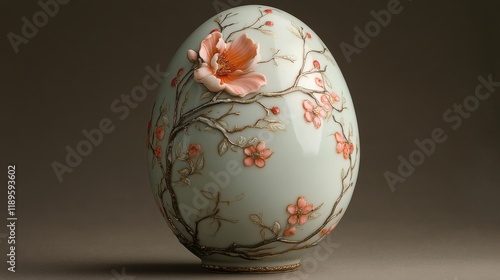 Exquisite porcelain egg adorned with delicate floral designs and intricate de...