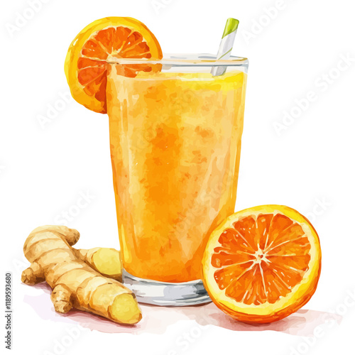 A watercolor painting of an Orange Ginger juice, isolated on a white background. Orange Ginger juice vector.
