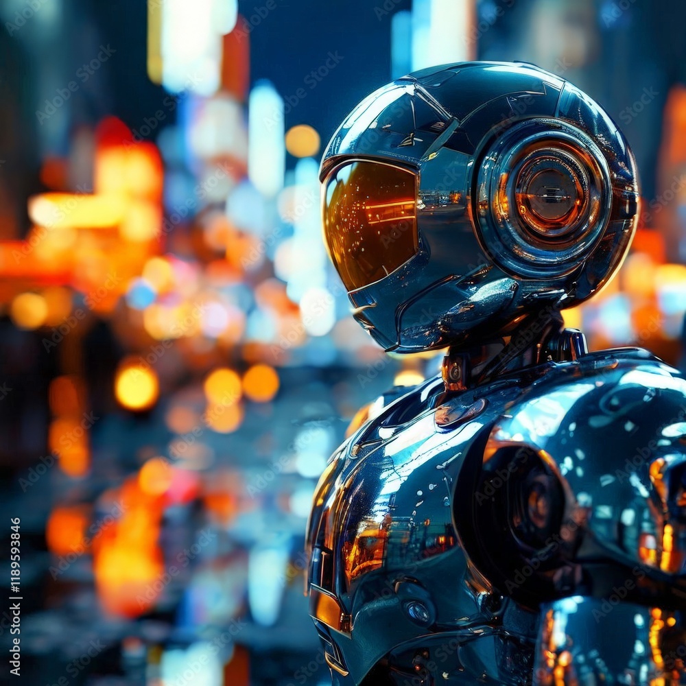 Fototapeta premium robot in a futuristic city. 3d illustration. technology concepts concept