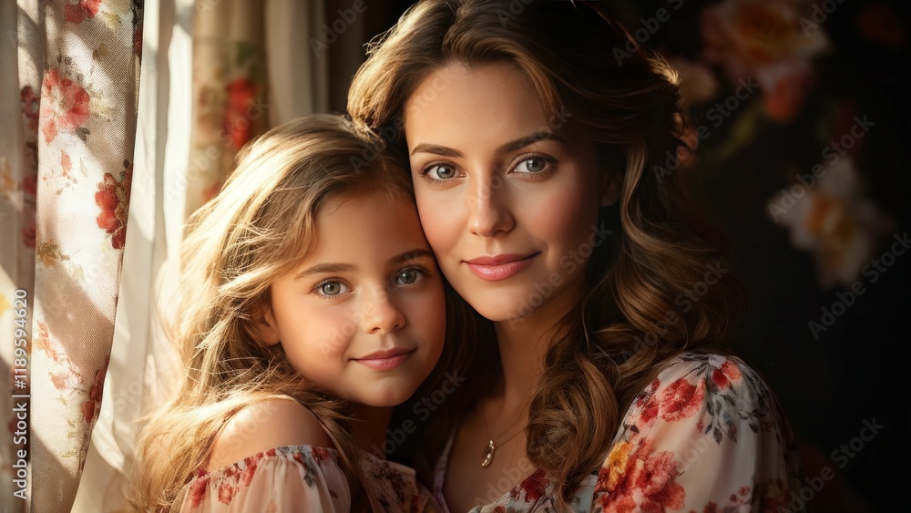 portrait of mother and daughter in a studio portrait of mother and daughter in a studio