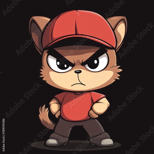 Angry Cartoon Fox Wearing a Red Cap and Shirt photo