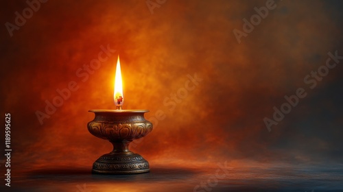 Ornate oil lamp illuminating a warm, soft background in a serene environment