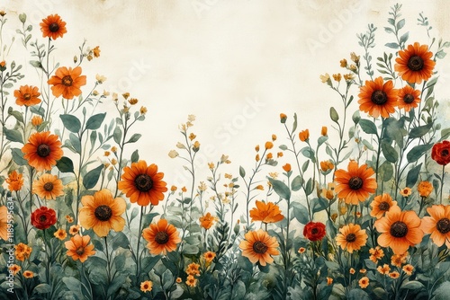 Wallpaper Mural A vibrant floral illustration featuring various colorful flowers and greenery. Torontodigital.ca