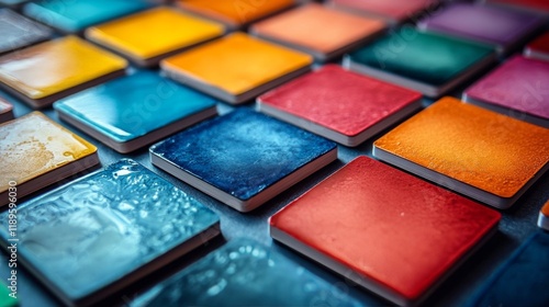 Vibrant colored cards arranged on a blue surface showcasing creativity and fun
