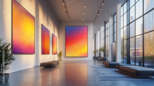 Bright living room with modern art and vibrant decor during daytime
