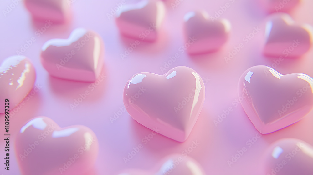 Soft Pink Glossy Hearts on Valentine's Day Background Soft Pink Glossy Hearts on Valentine's Day Background