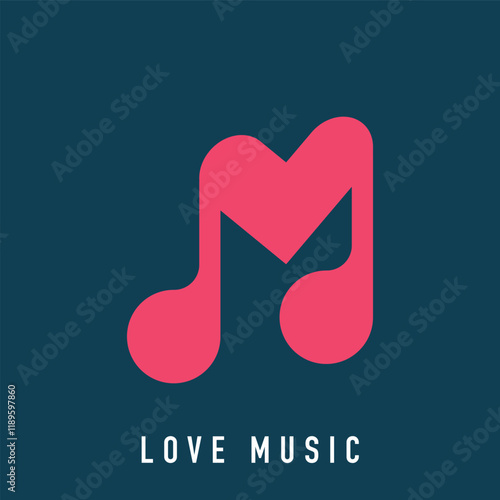 Unique heart and music note logo design. musical and healthy style. vector flat style.