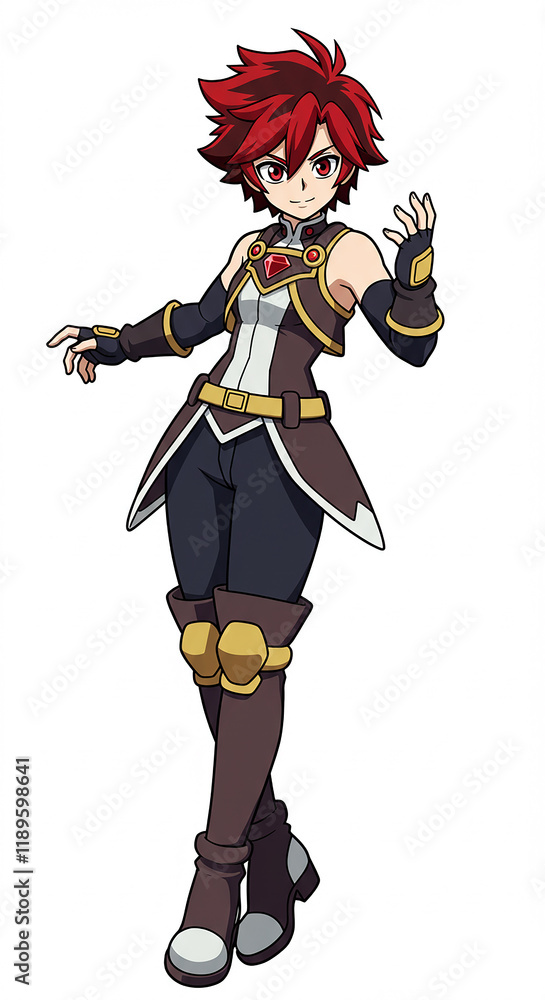 Anime Girl with Red Hair in Fantasy Outfit Game Character Illustration Anime Girl with Red Hair in Fantasy Outfit Game Character Illustration