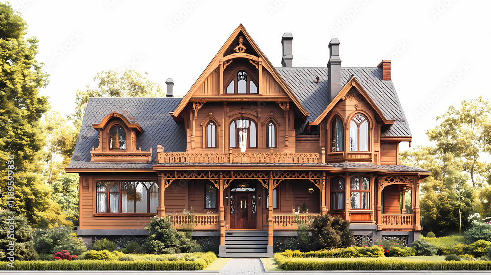 Illustration of a detailed family home featuring a mansard roof wooden structure depicted on a clean white backdrop. Moonshard. Illustration Illustration of a detailed family home featuring a mansard roof wooden structure depicted on a clean white backdrop. Moonshard. Illustration