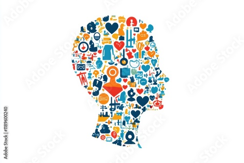 Wallpaper Mural Colorful icons form a stylized human face representing diverse interests and ideas in a creative expression. Generative AI Torontodigital.ca