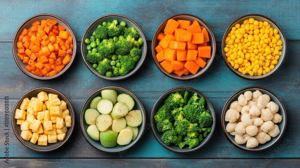 variety of colorful vegetables in bowls on wooden table variety of colorful vegetables in bowls on wooden table