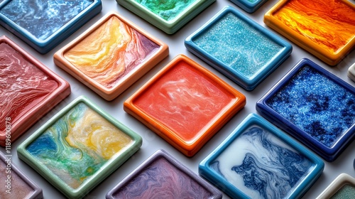 Vibrant colored cards arranged on a blue surface showcasing creativity and fun