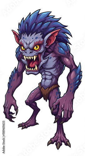 Aggressive Purple Fantasy Monster Creature Cartoon Illustration Game Asset