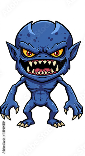 Angry Blue Cartoon Monster Fantasy Creature Illustration Graphic