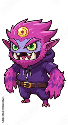 Cartoon Purple Monster Character Design Cute Furry Creature in Hoodie Fantasy Illustration