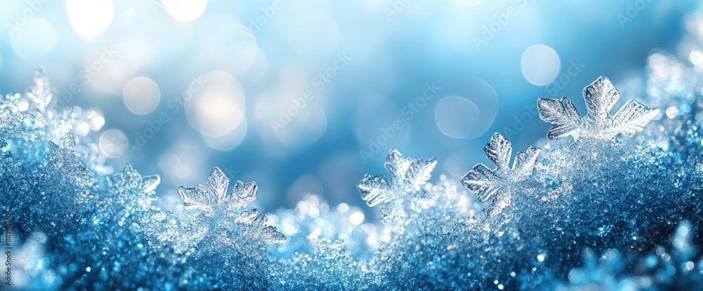 Close-up of delicate snowflakes on a frosty winter background. Close-up of delicate snowflakes on a frosty winter background.