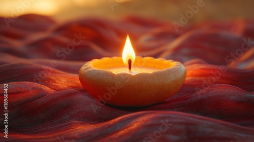 Warm candlelight flickers on soft fabric in a tranquil setting during evening...