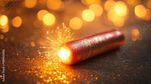Firecracker igniting on a textured surface during a festive celebration at dusk