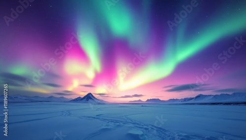 Wallpaper Mural Aurora Borealis Paints the Arctic Sky with Vibrant Colors Over Snowy Landscape Torontodigital.ca