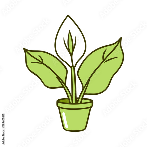 Potted peace lily plant icon in cartoon style