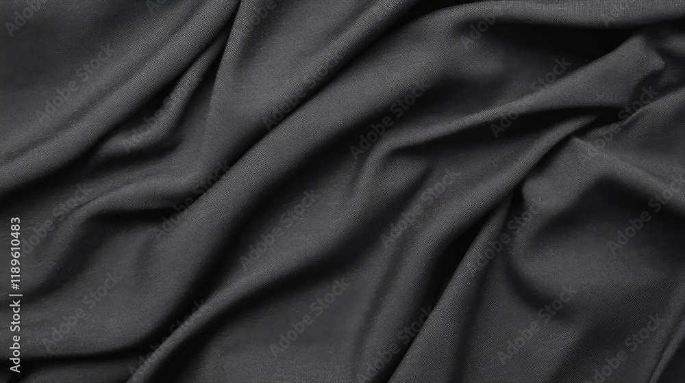 Fototapeta premium Draped dark gray fabric texture background. (1)