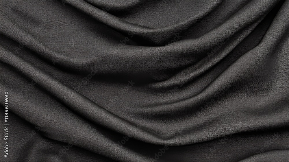 Fototapeta premium Draped dark gray fabric texture background.