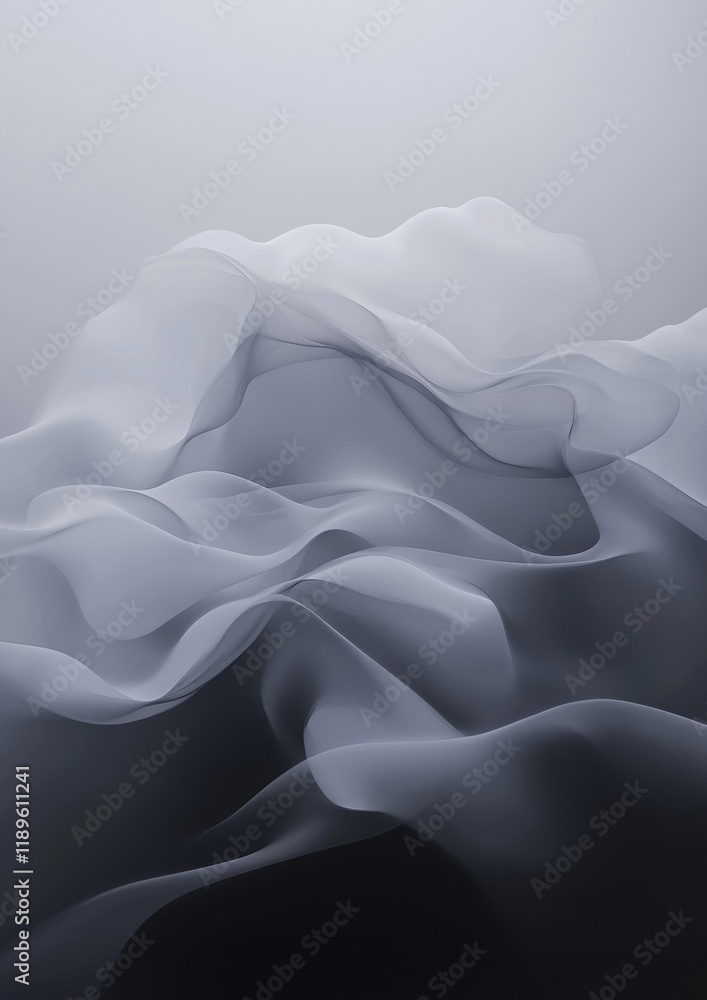 Obraz premium Abstract digital art piece that appears to be made up of wavy lines and curves. the lines are in different shades of grey and white, creating a sense of movement and depth.