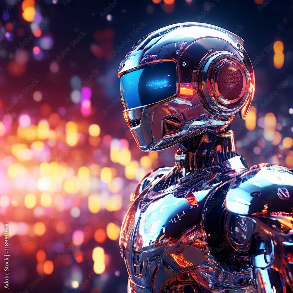 3d illustration of robotic robot with glowing lights on dark background. technology concept. 3d illustration of robotic robot with glowing lights on dark background. technology concept.