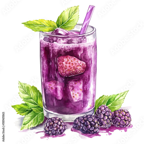 A watercolor vector of mulberry juice, isolated on a white background. Mulberry juice vector.
