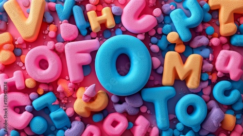 Colorful foam letters scattered on a purple surface for early childhood learn...