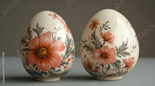 Exquisite porcelain egg adorned with delicate floral designs and intricate de...