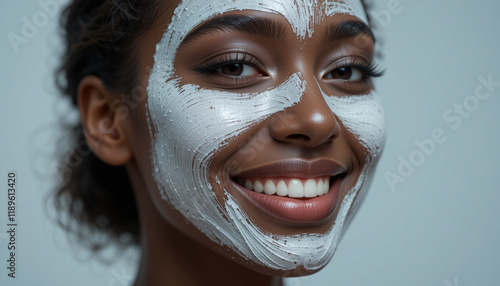 Afro-American woman enjoying skincare routine, highlighting black beauty and self-care moments. photo