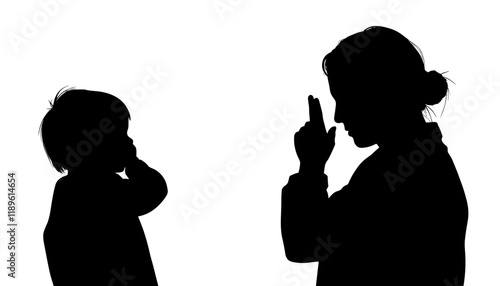 Vector icon silhouette of a mother and child arguing, symbolizing family conflict and generational tension.