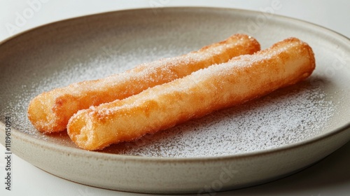 Crispy golden churros sprinkled with sugar on a plate ready to be enjoyed dur...