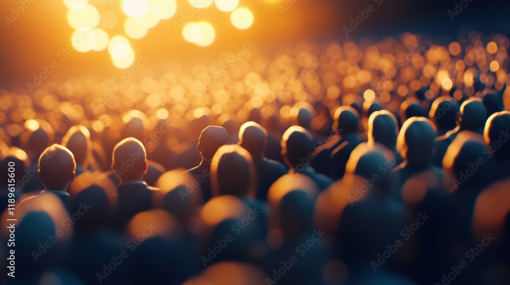 Obraz premium Blurred crowd gathered at event with warm lighting