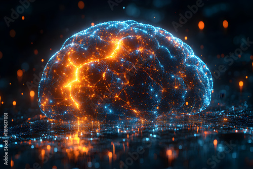 Futuristic Digital Brain with Neural Data Flow in Cyber Space photo