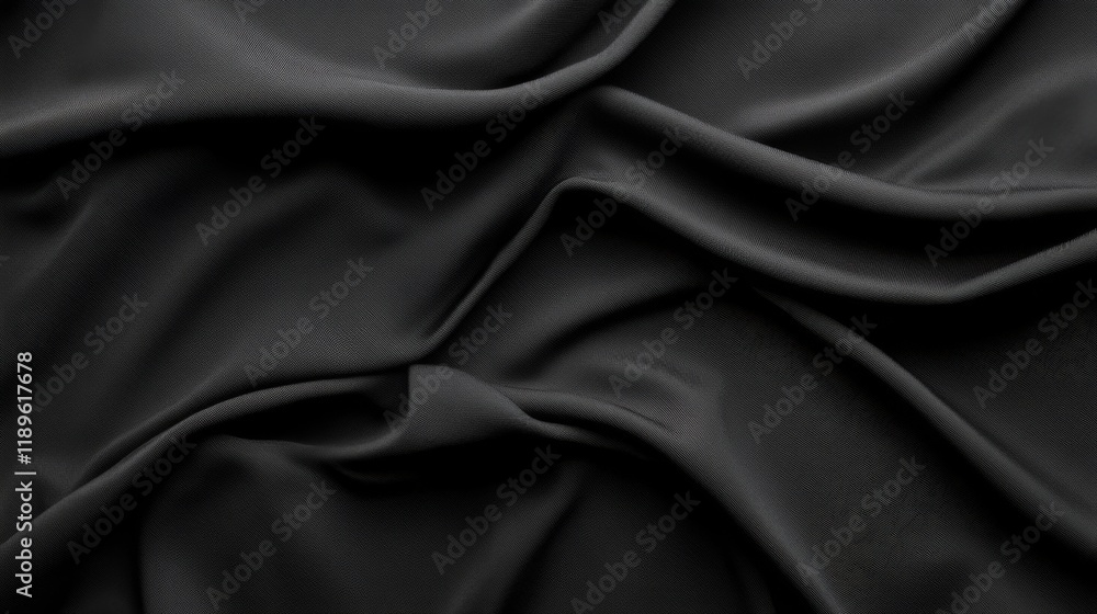 Fototapeta premium Abstract dark gray fabric texture with soft folds and waves.