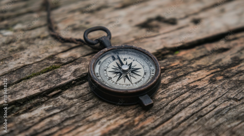 Antique compass on weathered wood. Antique compass on weathered wood.