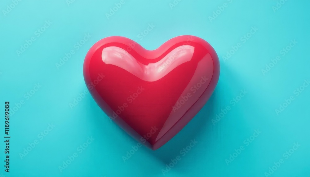 Red Heart on Teal Background, Love Symbol, Valentine's Day Red Heart on Teal Background, Love Symbol, Valentine's Day