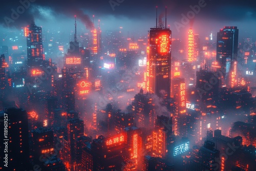 Wallpaper Mural A vibrant, futuristic cityscape illuminated by neon lights and fog. Torontodigital.ca