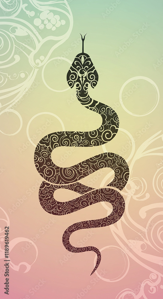 Fototapeta premium Ornate Swirling Snake Design Decorative Serpent Illustration Artistic Reptile Pattern