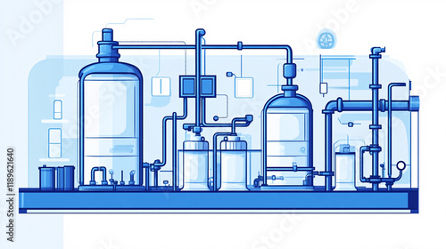 Detailed depiction of a chemical processing plant with continuous stirred-tank reactors (CSTRs) in operation, showcasing intricate industrial pipelines and advanced engineering photo