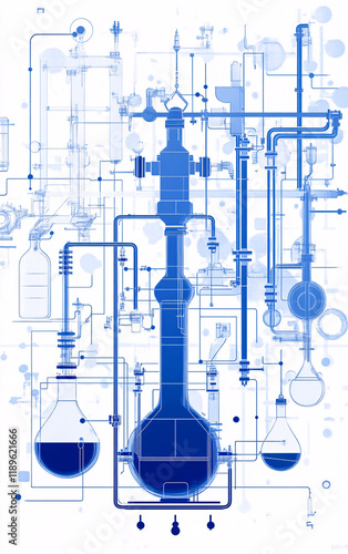 Detailed depiction of a chemical processing plant with continuous stirred-tank reactors (CSTRs) in operation, showcasing intricate industrial pipelines and advanced engineering photo