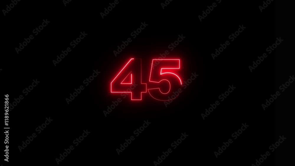 neon text 45 number countdown icon background 4k animation. Neon number 45 with alpha channel, neon numbers, Bright neon glowing number 45, Energy Neon red Number 45 Animation neon text 45 number countdown icon background 4k animation. Neon number 45 with alpha channel, neon numbers, Bright neon glowing number 45, Energy Neon red Number 45 Animation