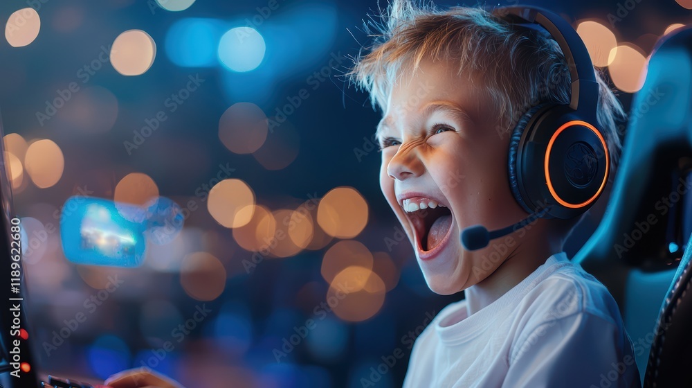 custom made wallpaper toronto digitalJoyful caucasian child enjoying video gaming with headset in vibrant setting