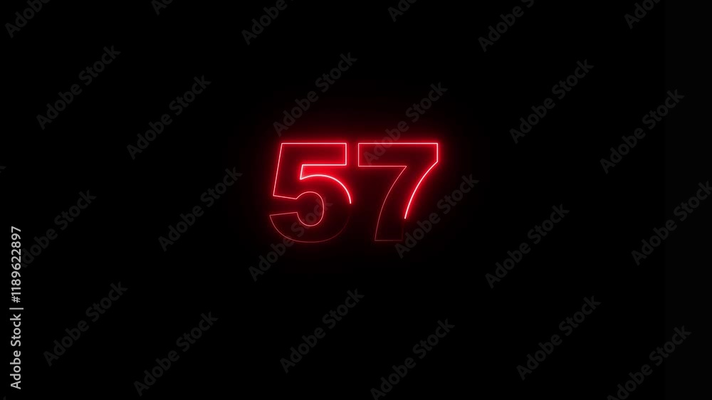 neon text 57 number countdown icon background 4k animation .Neon number 57 with alpha channel, neon numbers, Bright neon glowing number 57, Energy Neon red Number 57 Animation neon text 57 number countdown icon background 4k animation .Neon number 57 with alpha channel, neon numbers, Bright neon glowing number 57, Energy Neon red Number 57 Animation