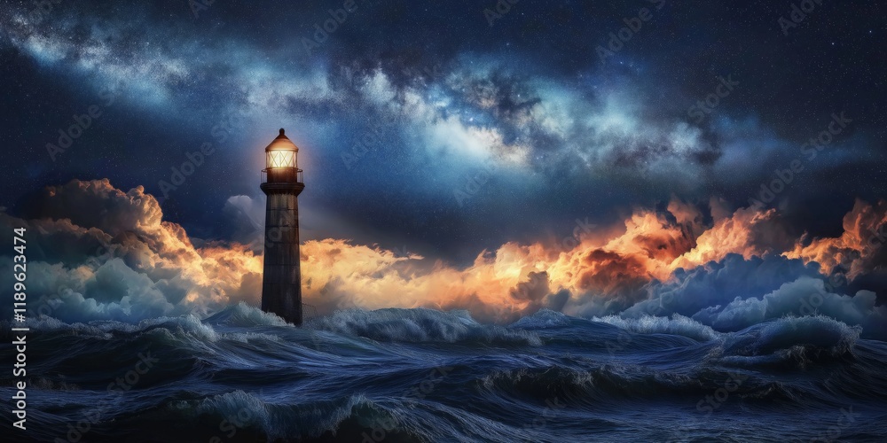Lighthouse In Storm - Leader And Vision Concept Lighthouse In Storm - Leader And Vision Concept