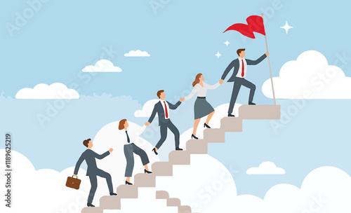 business people on a ladder