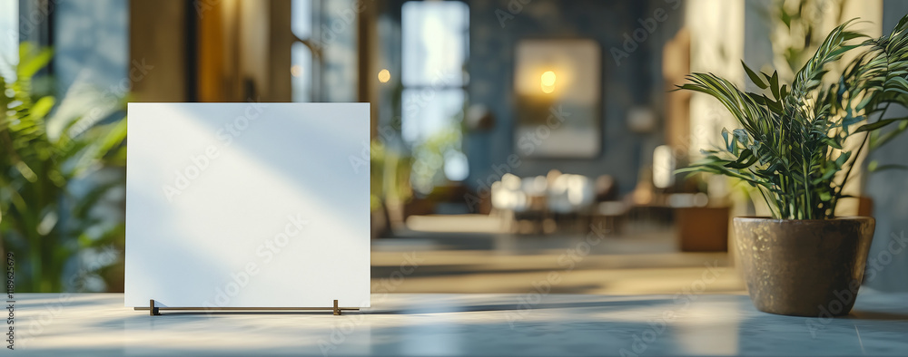 Empty white poster stand in stylish interior space with copy space for advertising content Empty white poster stand in stylish interior space with copy space for advertising content